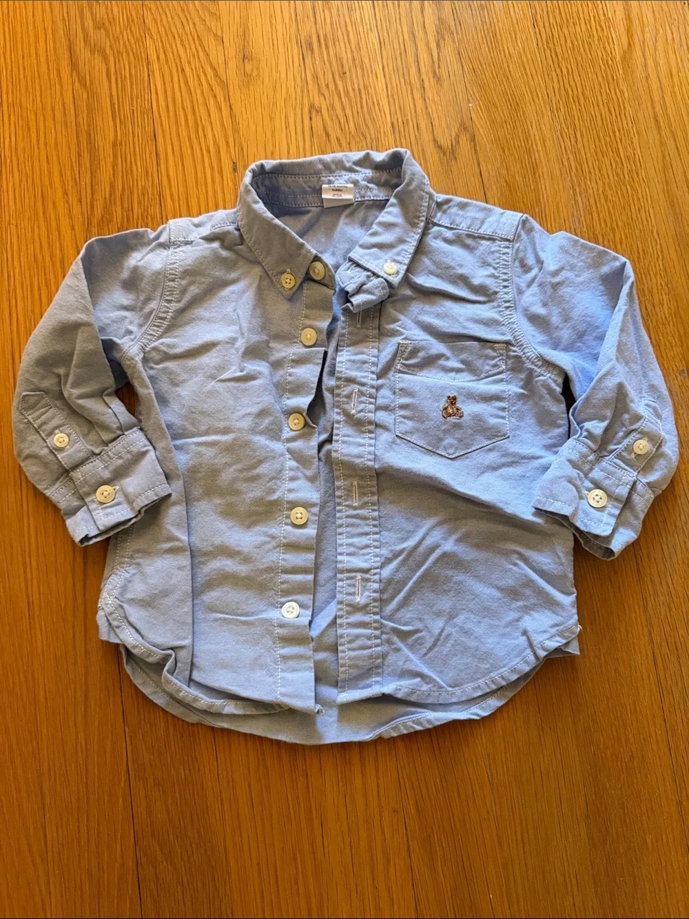 GAP Light Blue Button-Down Shirt with Bear Chest Accent